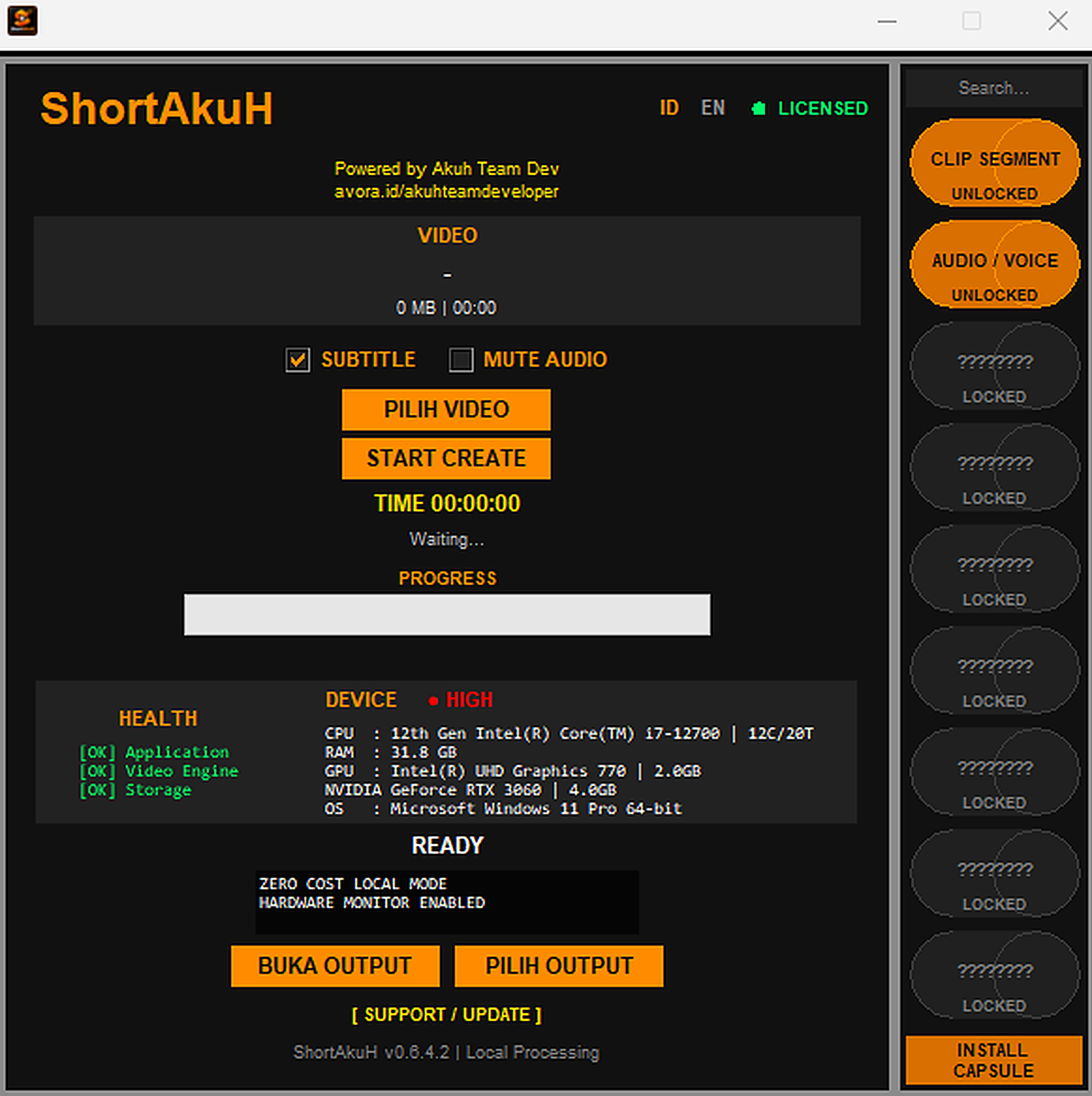 Tampilan aplikasi desktop ShortAkuH